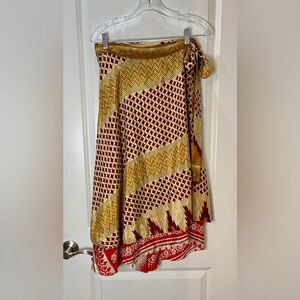 Earthbound Boho Geometric Patterned Wrap Sarong Skirt Fall Gold & Red One Size